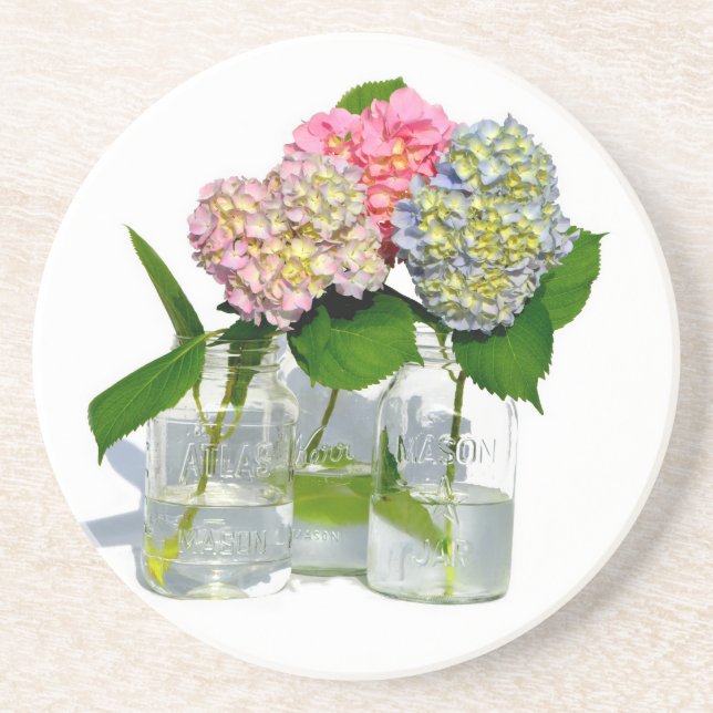 Posavasos De Arenisca Hydrangeas y Mason jar (Frente)