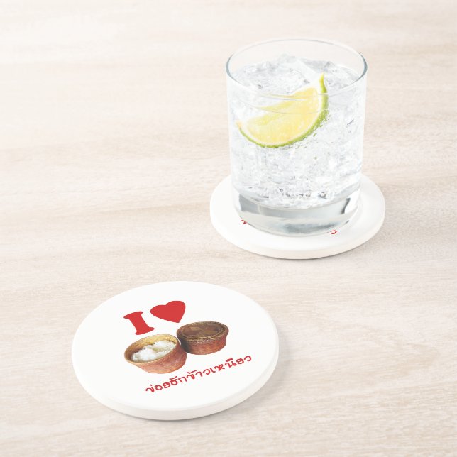 Posavasos De Arenisca I Heart [Love] Sticky Rice [Khao Niao] - Thai Isan (Lado)