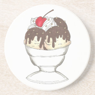 Posavasos De Arenisca Ice Cream Shoppe Hot Fudge Sundae Dessert Cherry