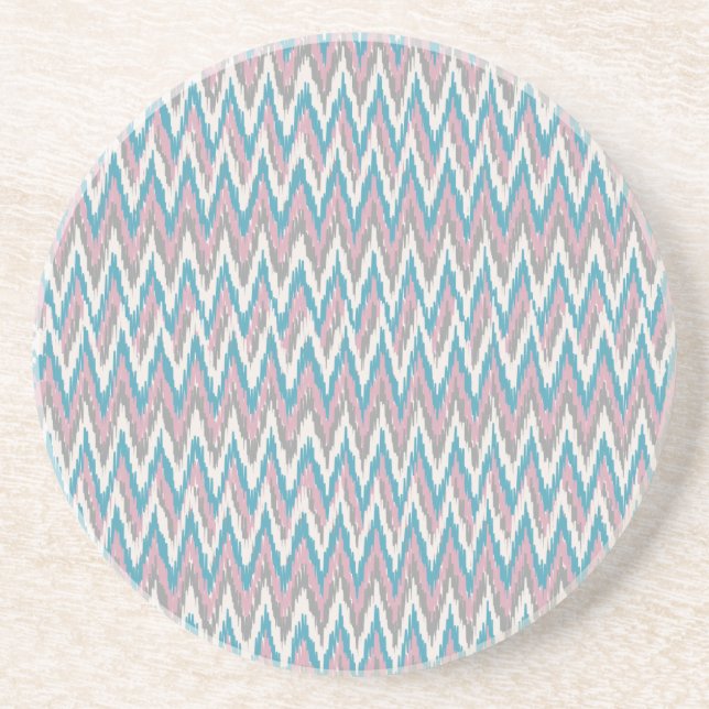 Posavasos De Arenisca Ikat rosa y azul turbio (Frente)