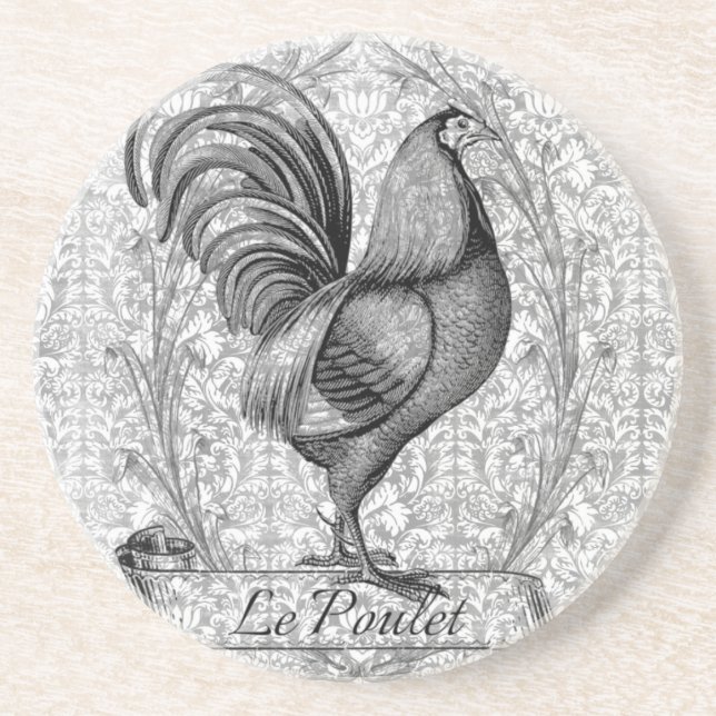 Posavasos De Arenisca Ilustracion de pollo de época (Frente)