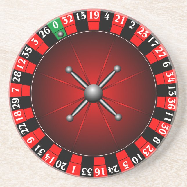 Posavasos De Arenisca Ilustracion del casino con la rueda de ruleta (Frente)