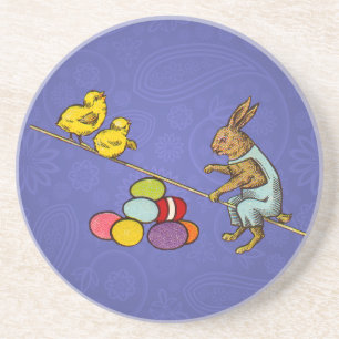 Posavasos De Arenisca Ilustración del conejo de Pascua poniendo huevos