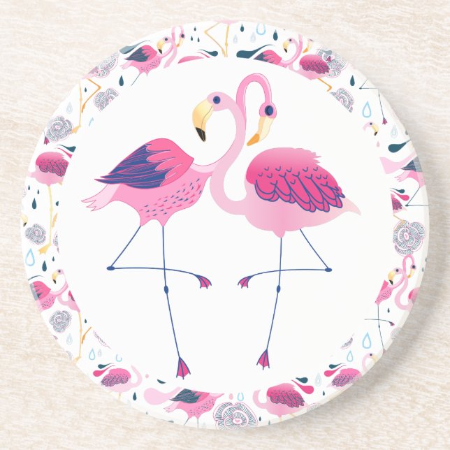 Posavasos De Arenisca Ilustracion Guay Pink Flamingos (Frente)