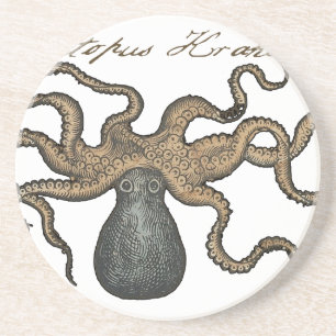 Posavasos De Arenisca Ilustracion Octopus Kraken Vintage