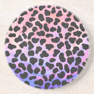 Posavasos De Arenisca Impresión dálmata en negro y rosa