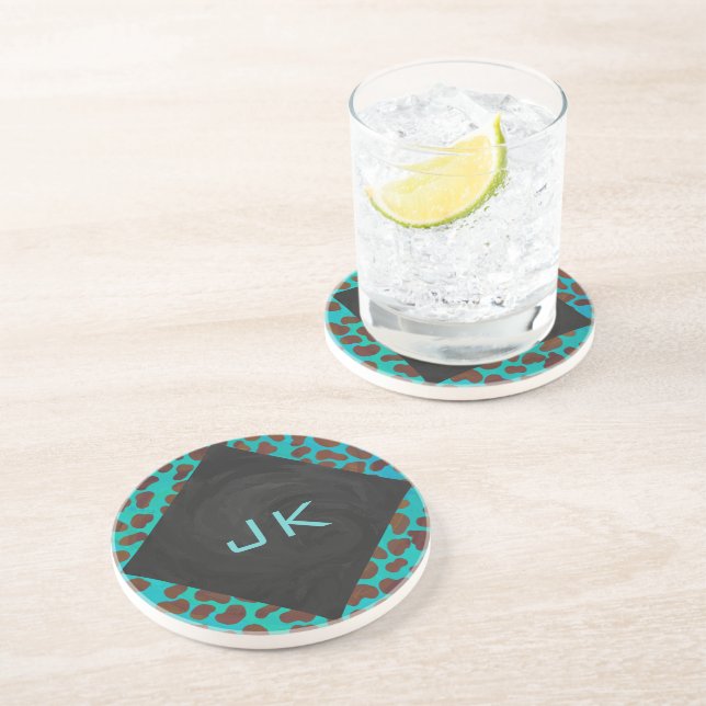 Posavasos De Arenisca Impresión dálmata marrón y Verde azulada (Lado)