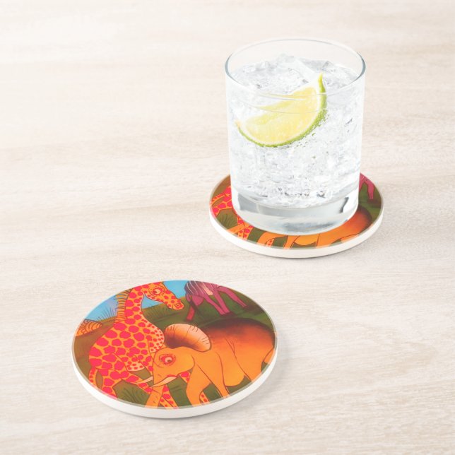 Posavasos De Arenisca Impresión de arte animal africano (Lado)