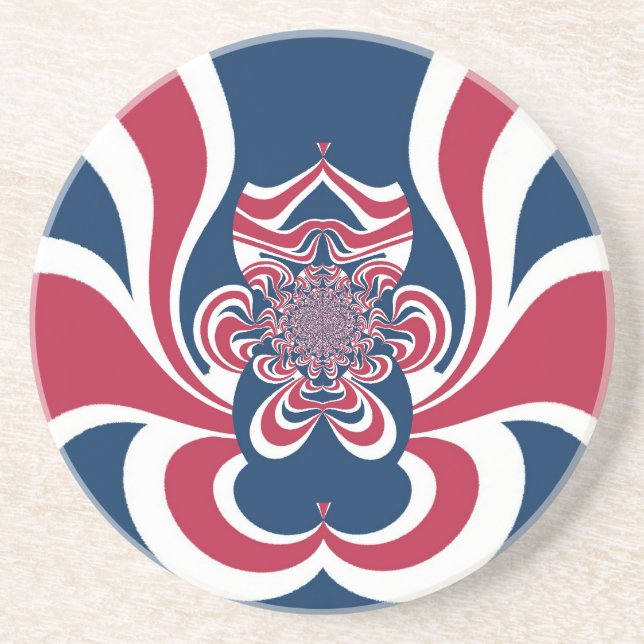 Posavasos De Arenisca Impresión de arte del Kaleidoscope Azul Rojo (Frente)