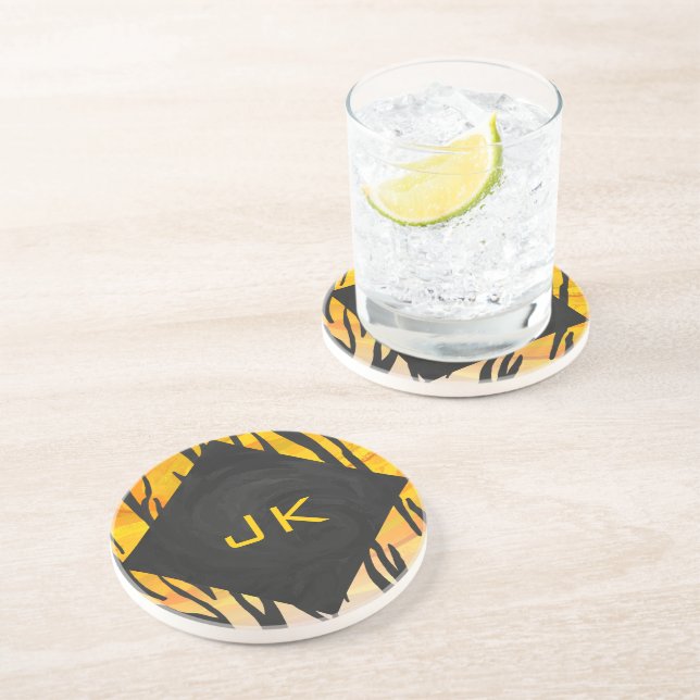 Posavasos De Arenisca Impresión de tigre negro y Naranja (Lado)