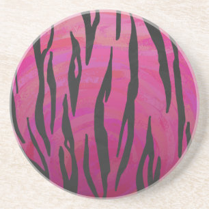 Posavasos De Arenisca Impresión de Tigre Rosa Caliente y Negro