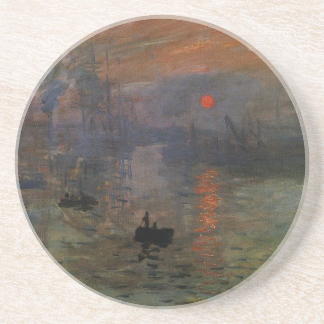 Posavasos De Arenisca Impresión del amanecer por Claude Monet, arte vint (Frente)
