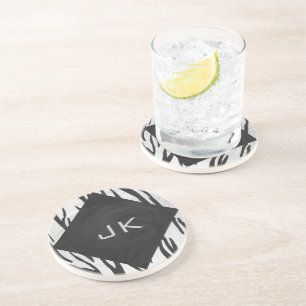 Posavasos De Arenisca Impresión en blanco y negro de tigre monográfico
