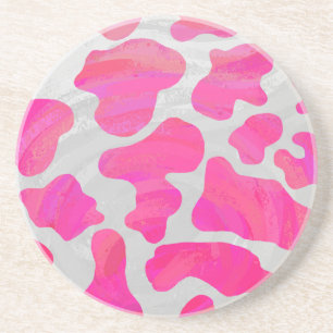 Posavasos De Arenisca Impresión en blanco y rosa caliente de vaca