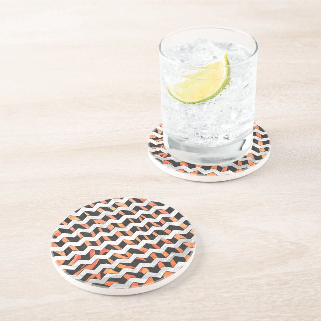 Posavasos De Arenisca Impresión en negro y Naranja de cebra (Lado)