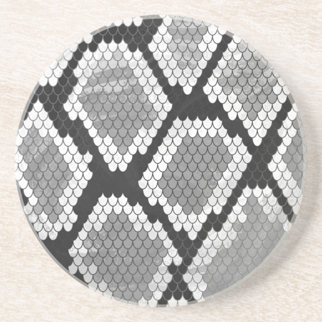 Posavasos De Arenisca Impresión gris, blanco y negro de serpientes (Frente)