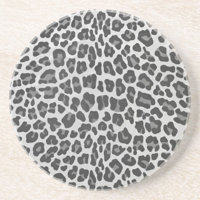 Posavasos De Arenisca Impresión gris claro y gris claro de leopardo (Frente)