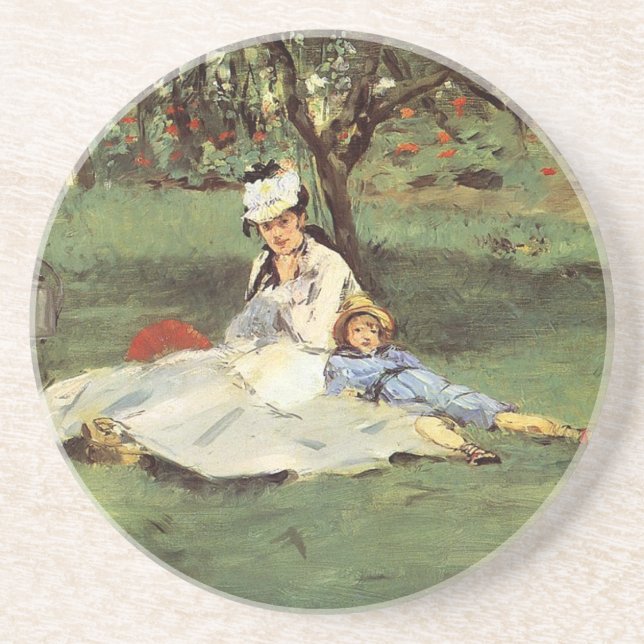Posavasos De Arenisca Impresionante pintura de jardín familiar francés M (Frente)