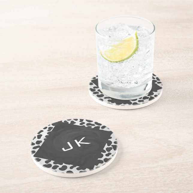 Posavasos De Arenisca Impresiones dálmatas en blanco y negro (Lado)