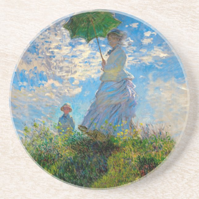 Posavasos De Arenisca Impresionismo de Monet Woman Parasol (Frente)