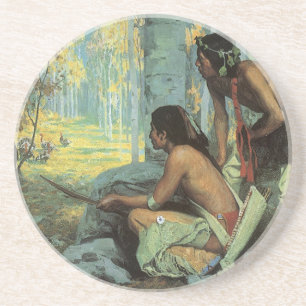 Posavasos De Arenisca Indios vintage, Cazadores de pavos de Taos por Cou