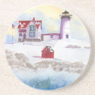 Posavasos De Arenisca invierno en el Faro Nubble en Maine