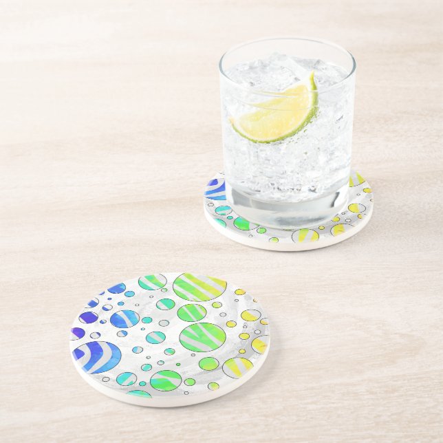 Posavasos De Arenisca Iris cebra e impresión blanca (Lado)
