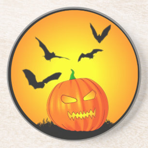 Posavasos De Arenisca Jack-O-Linterna de la luna de Halloween