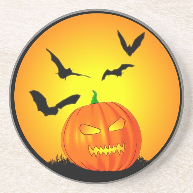 Posavasos De Arenisca Jack-O-Linterna de la luna de Halloween (Frente)