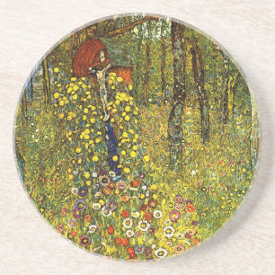 Posavasos De Arenisca Jardín de granja con crucifijo de Gustav Klimt