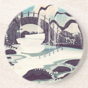 Posavasos De Arenisca Jardín de meditación japonés vintage