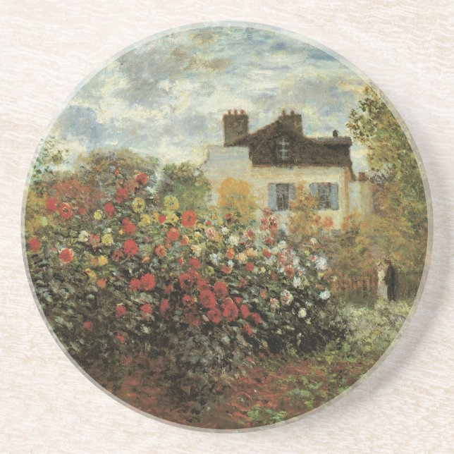 Posavasos De Arenisca Jardín de Monet en Argenteuil por Claude Monet (Frente)