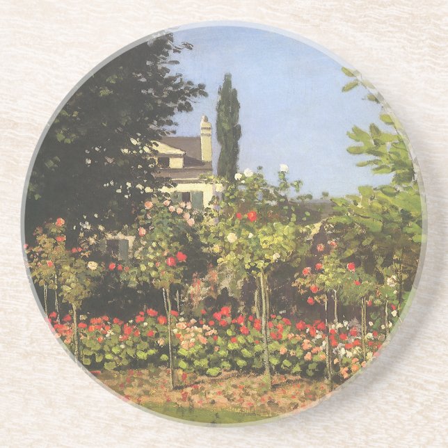 Posavasos De Arenisca Jardín florido en Sainte Adresse por Claude Monet (Frente)