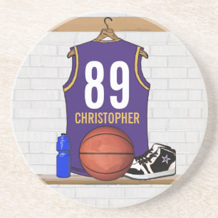 Posavasos De Arenisca Jersey de baloncesto morado y oro personalizado