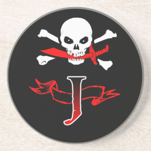 Posavasos De Arenisca Jolly Roger J Monograma Inicial