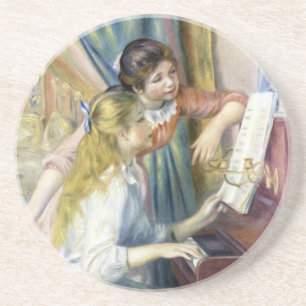 Posavasos De Arenisca Jóvenes Chicas en el piano por Pierre Renoir