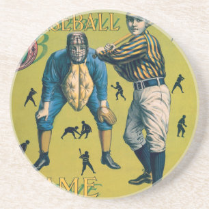 Posavasos De Arenisca Jugadores de béisbol deportivo vintage en el juego