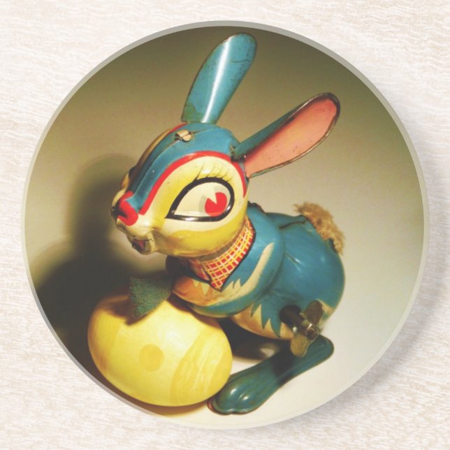 Posavasos De Arenisca juguete de conejo y huevo amarillo de pascua (Frente)