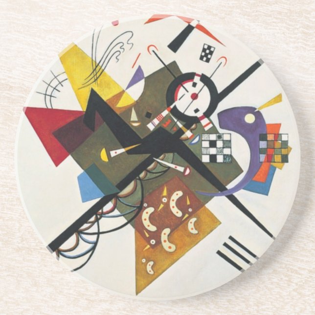 Posavasos De Arenisca Kandinsky Sobre La Pintura De Dos Abstractos Blanc (Frente)