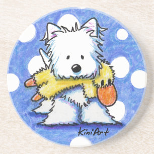 Posavasos De Arenisca KiniArt Westie Dog And Duck Toy Coaster