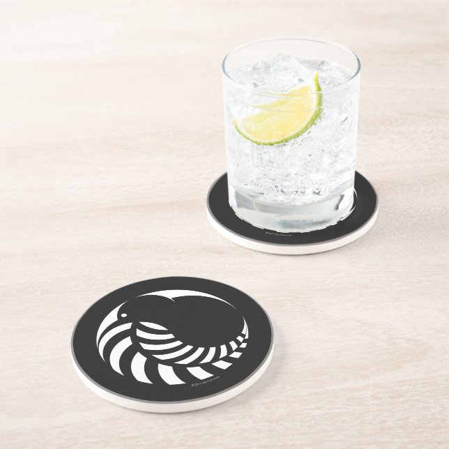 Posavasos De Arenisca Kiwi de NZ/emblema del helecho de plata (Lado)