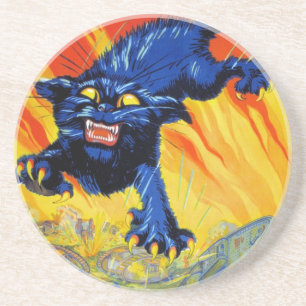 Posavasos De Arenisca La guerra militar vintage con un gato salvaje