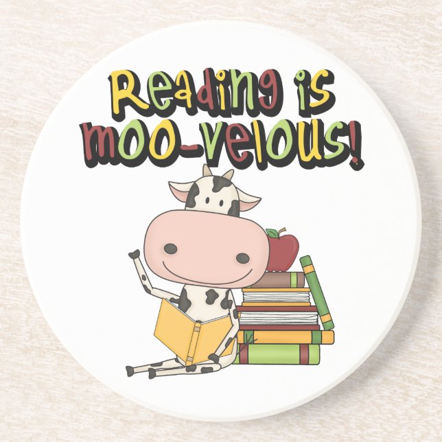 Posavasos De Arenisca La lectura es MOO-velous (Frente)