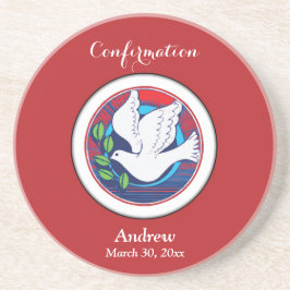 Posavasos De Arenisca La paloma colorida de la confirmación sobre fondo 