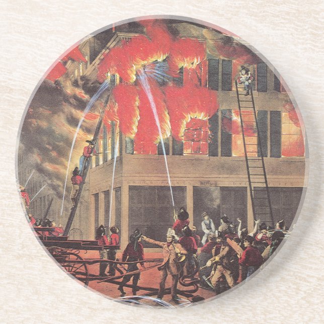 Posavasos De Arenisca La vida de un bombero, un veterano bombero (Frente)