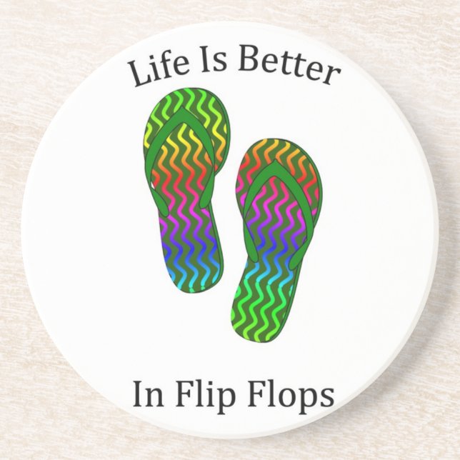 Posavasos De Arenisca La vida es mejor en flips-flopes (Frente)