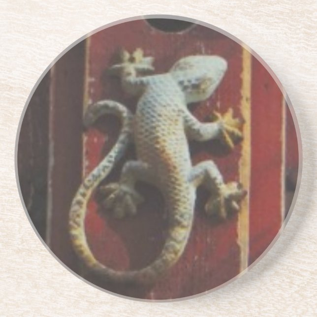 Posavasos De Arenisca lagarto gris de madera desgastada (Frente)