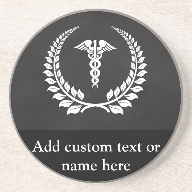 Posavasos De Arenisca Laurel médico del caduceo (Frente)