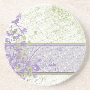 Posavasos De Arenisca Lavanda y remolinos florales del verde