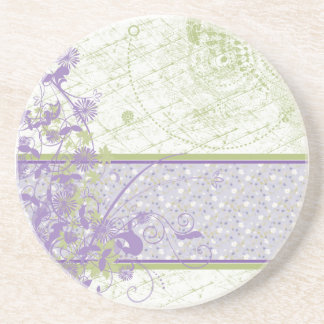 Posavasos De Arenisca Lavanda y remolinos florales del verde